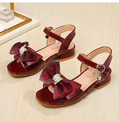 Girls Princess Sandals Summer Kids Low Heels Fashion Party Dress Beach Shoes Outdoor Causal Sandals Children Soft Sole with Bow
