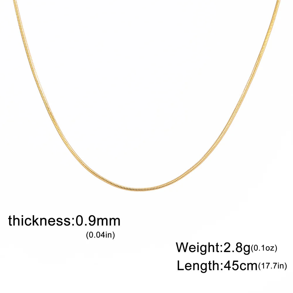 Round Snake Chain Necklace for Women Men Stainless Steel Link Chain 0.9mm 1.2mm 2mm Chains Choker Fashion Jewelry Gifts