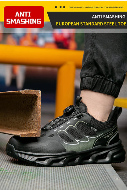 NEW Rotary Buckle Security Boots for Men WorkSneakers Women Boots Breathable Steel Toe ShoesSafety Puncture-Proof Men Boots