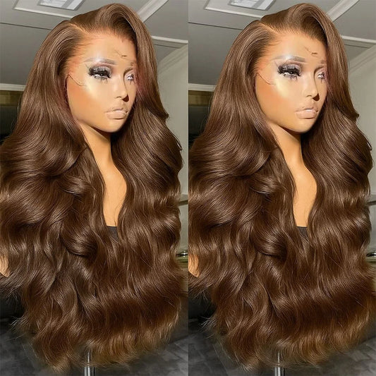 200 Density 30 38Inch Chocolate Brown Body Wave Human Hair Wigs Brazilian 13x6 HD Lace Frontal Wigs #4 Color 13x4 Lace Front Wig