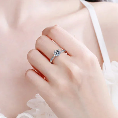 0.5-2ct Moissanite Wedding Ring for Women Sterling Silver Round Brilliant Diamond Solitaire Engagement Rings Certified
