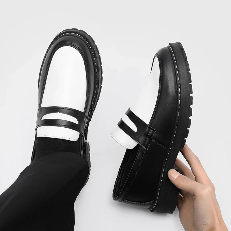 Color Blocked Men Loafers  Fashionable Comfortable Thick Soled Non Slip  for Daily Commuting Office Business  Formal Wear Shoe