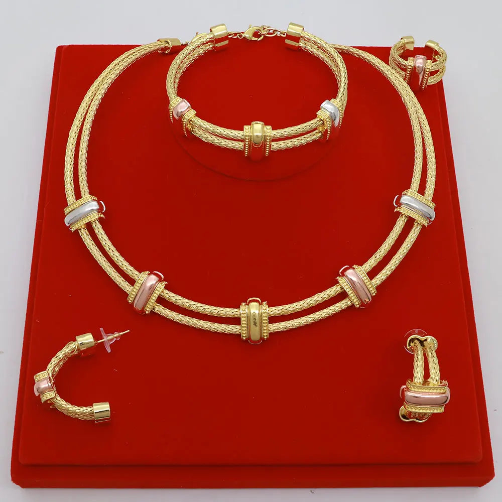 Classic 4pcs 2 Rows African Dubai Jewelry Set For Women Wedding Party Cubic Zircon Italian Bridal Jewelry Set Gift