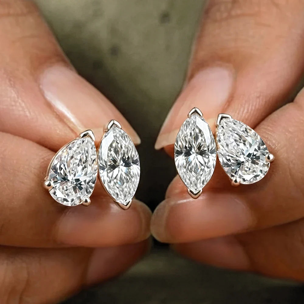 4cttw Marquise&Pear Cut Moissanite Stud Earrings with Certificate 2Diamond Ear Studs for Women Wedding S925 Silver Fine Jewelry