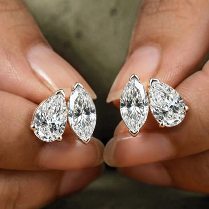 4cttw Marquise&Pear Cut Moissanite Stud Earrings with Certificate 2Diamond Ear Studs for Women Wedding S925 Silver Fine Jewelry