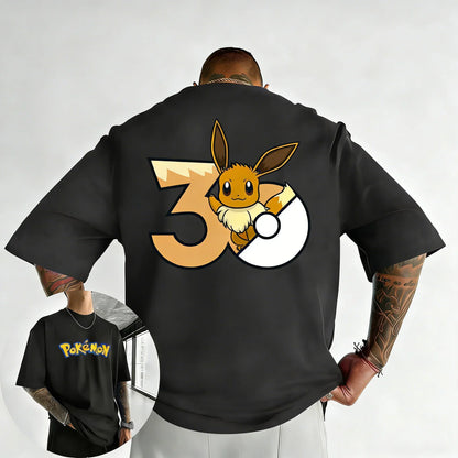 30th Anniversary Eevee Printed T-shirt Summer New Men's and Women's Trendy Large Loose Casual Y2K Short Sleeve Top