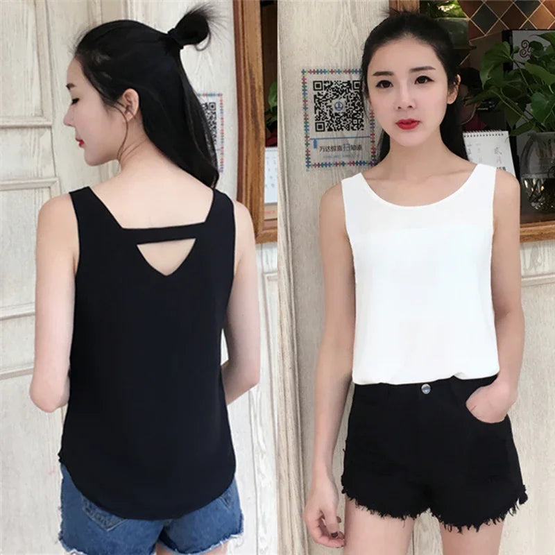 New Arrival Casual Shirt Chiffon Vest Female Summer New Sleeveless Halter T-shirt V-neck Blouse Loose Inside Cover Bellies