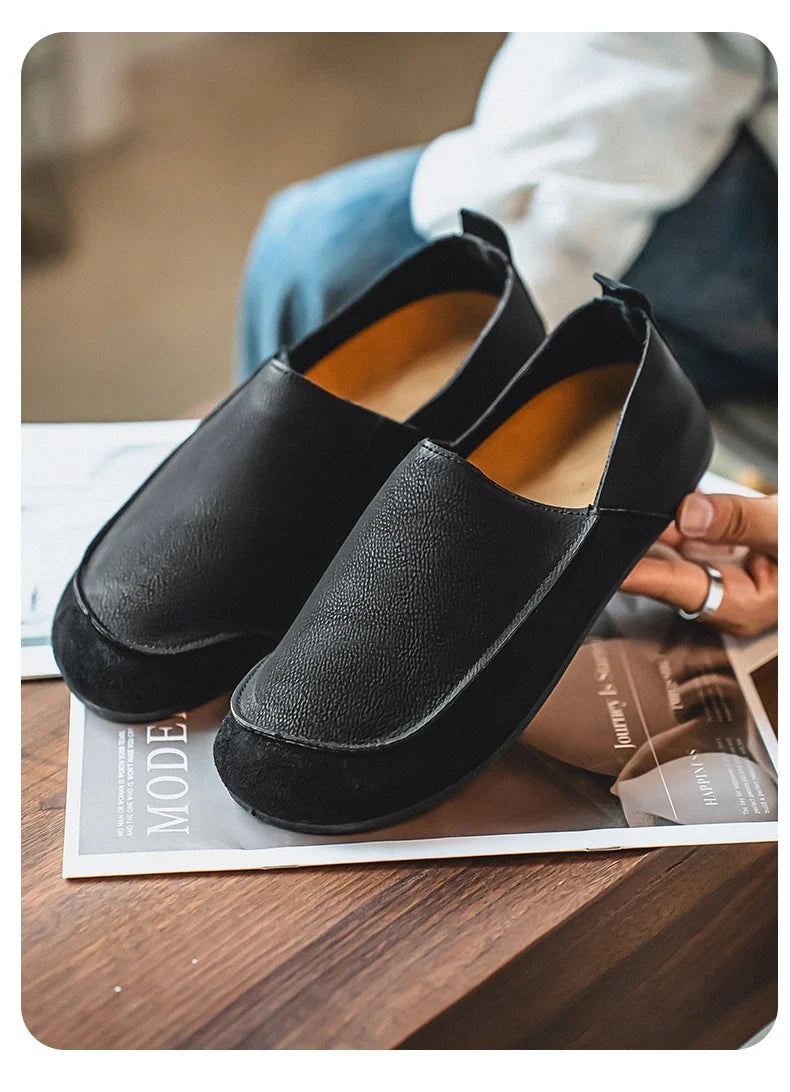 Man Loafers Outdoor Walking Fashion Mens Casual Shoes Soft Leather Comfort Half Slippers Breathable Lazy Driving Shoes