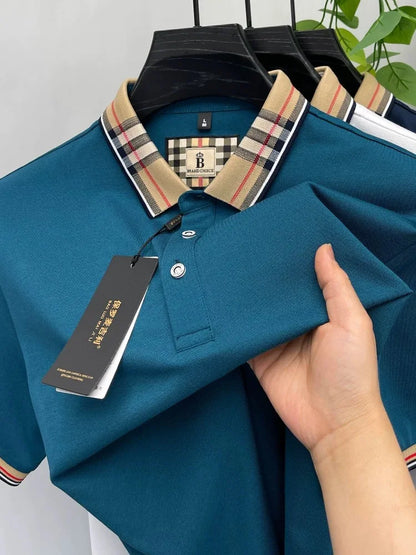 Luxury brand short sleeve polo shirt men fashionable simple solid color summer mercerized cotton breathable casual lapel T shirt
