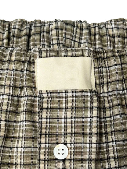 Women’s Y2K Retro Cleanfit Plaid Print Elastic Low Waist Button Front Aesthetic Loungewear Loose Shorts Boxers Streetwear