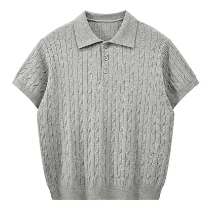 Jack's American Retro Twisted Flower Knitted Short Sleeved Polo Shirt for Men's Summer Trendy Brand Loose Casual Pullover Top