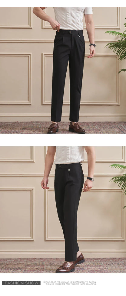 Men's High-Quality Woven Suit Trousers Slim Fit Formal Trousers, Classic Solid Color Trousers