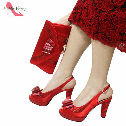 Fashion Pretty Peep Toe African Women Shoes Matching Bag Set in Silver Color Elegant Style Platform Sandals for Party