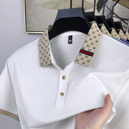Fashion brand letter jacquard short sleeve high-end men's polo shirt comfortable and breathable summer new casual lapel T-shirt