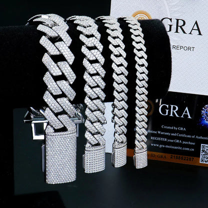 GRA Certified D VVS1 Moissanite Cuban Bracelet 8mm/10mm/12mm/14mm s925 Sterling Sliver Cuban Bracelets for Women Man