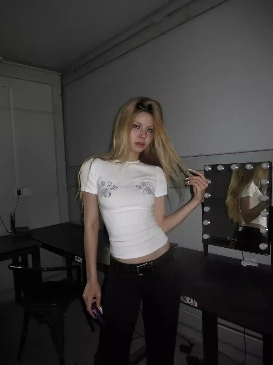 Yedinas Camiseta Gótica Feminina Roupas Moda Coreana 2024 Verão Tops Slim Grunge Estética Vintage Y2k Camiseta Feminina Tshirts