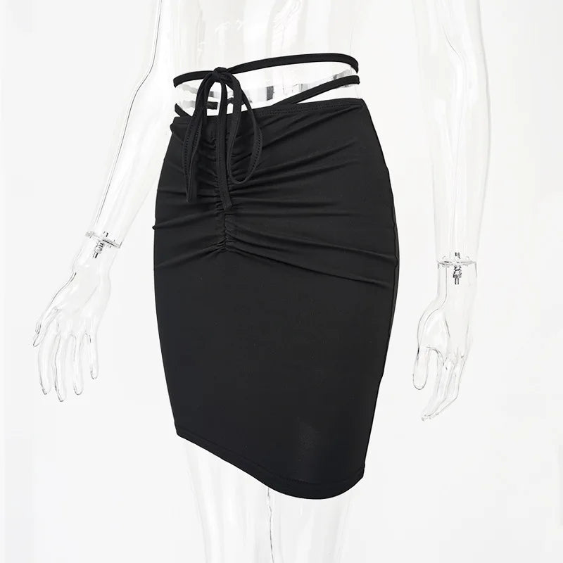 2026New Summer Women's ClothinginsHot girl high-waisted bodycon skirt European and American drawstring tie-up mini skirt