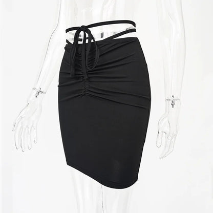 2026New Summer Women's ClothinginsHot girl high-waisted bodycon skirt European and American drawstring tie-up mini skirt