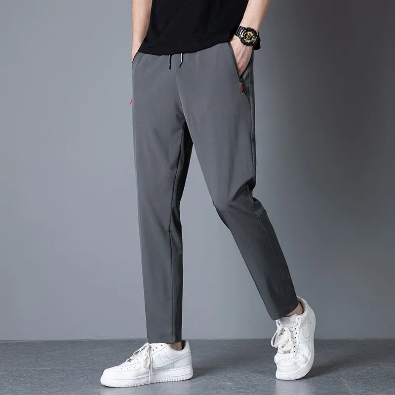 2026 Spring/Summer Men's Ice Silk Quick Drying Casual Pants Slim Fit Korean Ice Silk Sports Pants Quick Drying Breathable