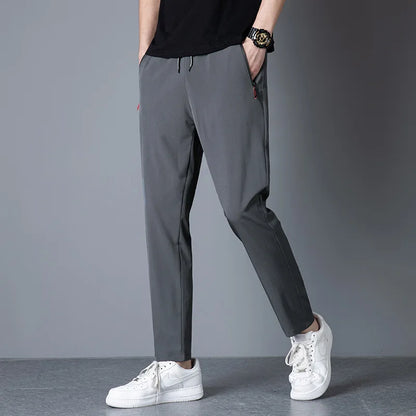 2026 Spring/Summer Men's Ice Silk Quick Drying Casual Pants Slim Fit Korean Ice Silk Sports Pants Quick Drying Breathable