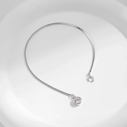 925 Sterling Silver Snake Chain Bracelet White Gold Sparkling Round CZ Charm Dainty Chain Bracelet for Women Jewelry