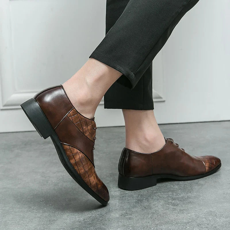 Men's Pointed Toe Lace-up Formal Shoes – Classic Dress Leather Shoes for Office & Events