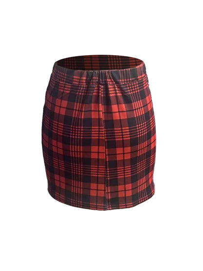 Elegant high-waisted short skirt with a stretch waist in a thousand bird pattern, hugging the hips.