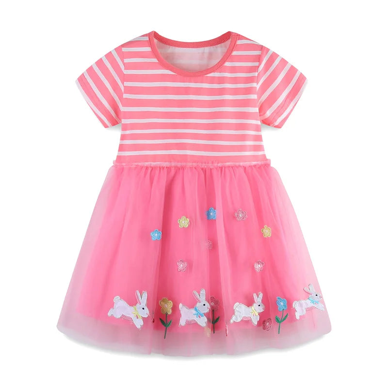 2-7T Summer Princess Girls Dresses Rabbits Kids Vestidos Party Birthday Baby Clothing Embroidery Dress Wedding