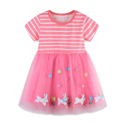 2-7T Summer Princess Girls Dresses Rabbits Kids Vestidos Party Birthday Baby Clothing Embroidery Dress Wedding