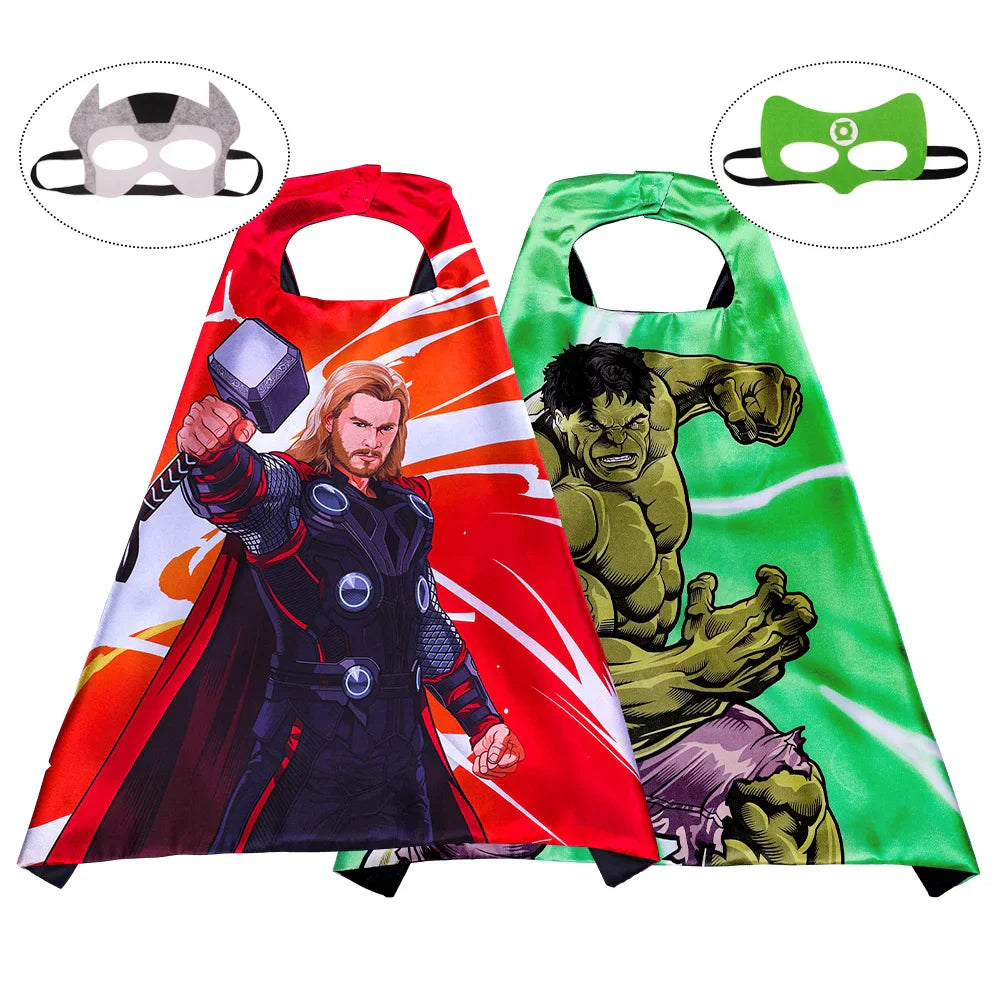 Spiderman Iron Man Children Cloak Cosplay Costume Masquerade Kids Mask Cape Thor Cape Birthday Party Gift