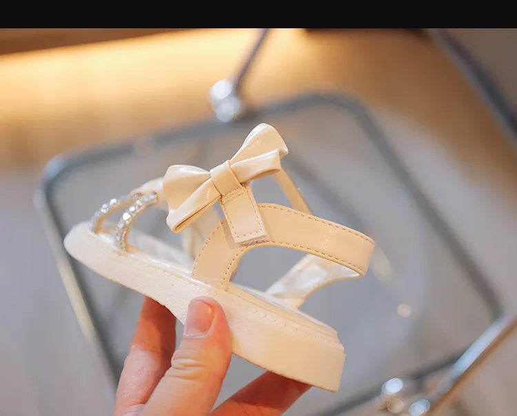 Children Princess Shoes Baby Girls Flat Bling Leather Sandals Fashion Sequin Soft Kids Dance Party Sparkly Shoes Crystal F05214