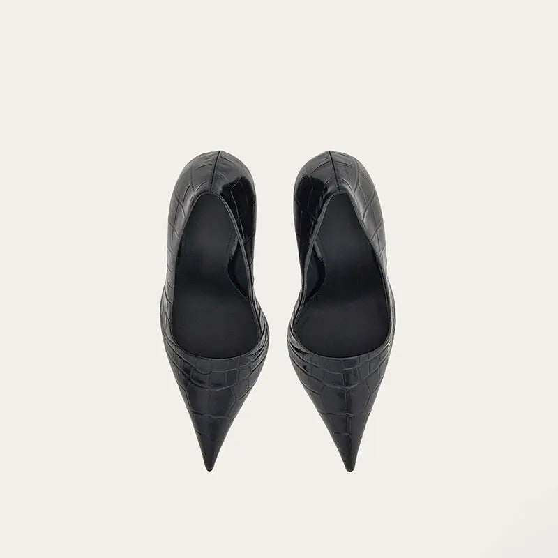 Brand Fashion Show Silvery 9cm High Heel Spring Autumn New Irregular Heels Black Red Pointed Sexy Women's Single Shoes Size 43