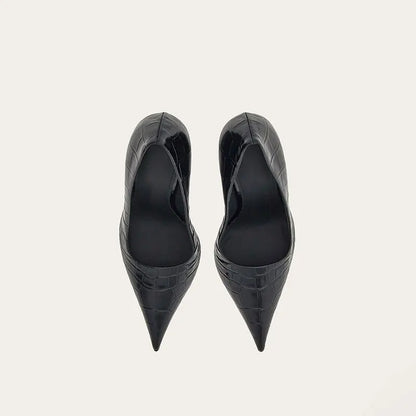 Brand Fashion Show Silvery 9cm High Heel Spring Autumn New Irregular Heels Black Red Pointed Sexy Women's Single Shoes Size 43