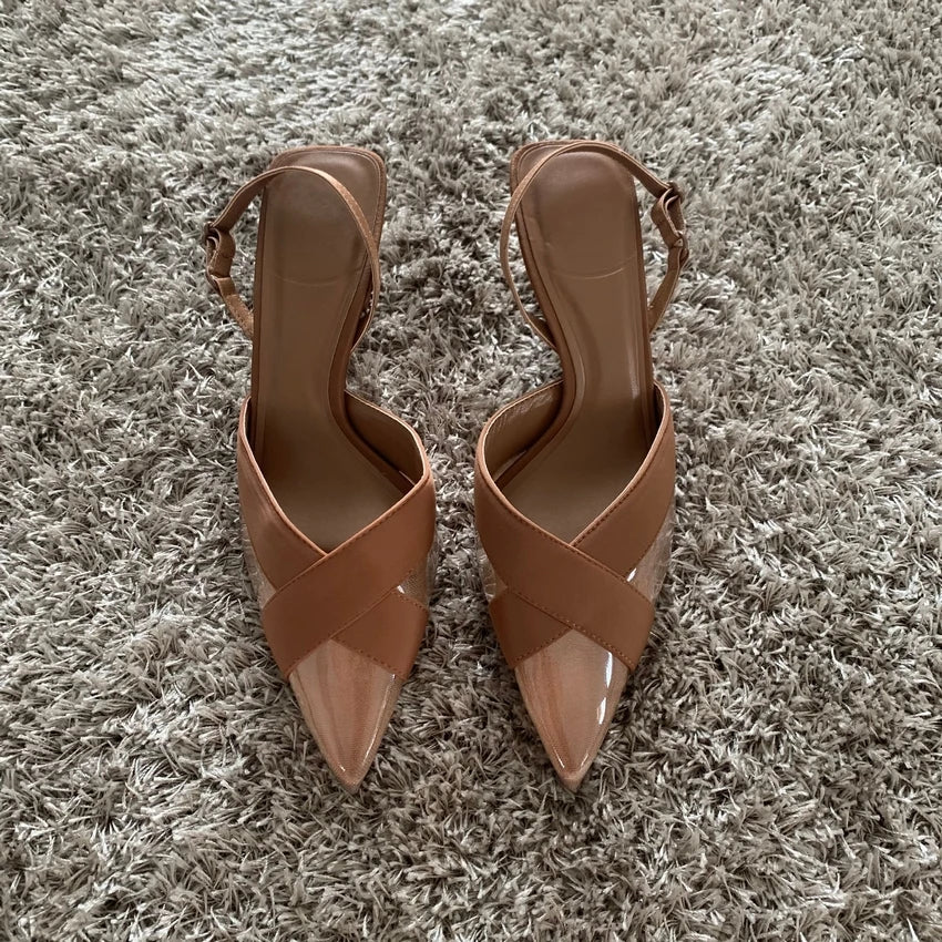2024 Summer Woman Sandal Shoe Womens Pumps High Heels Sandals Fashion Pointed Toe Low-heel Pumps Slingbacks Elegant Heeled Shoes