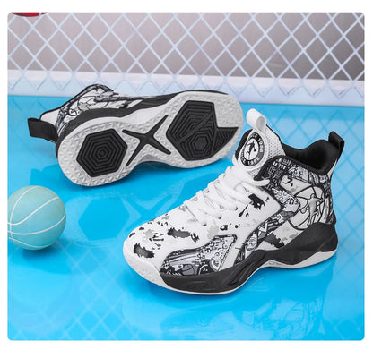Original Children's Basketball Shoes Fashion Print Purple Basketball Sneakers Kids Training Shoes High Top Sports Shoes For Boys