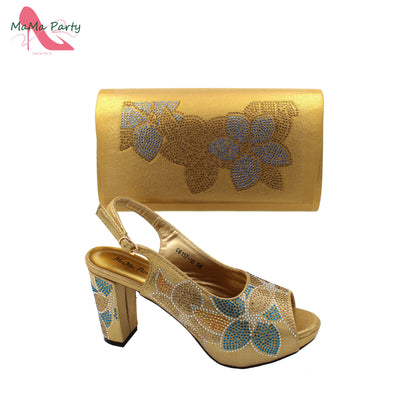 2024 Italian Design Shoes and Bag Set in Pink Color High Quality New Arrivals with Shinning Crystal for Wedding Party