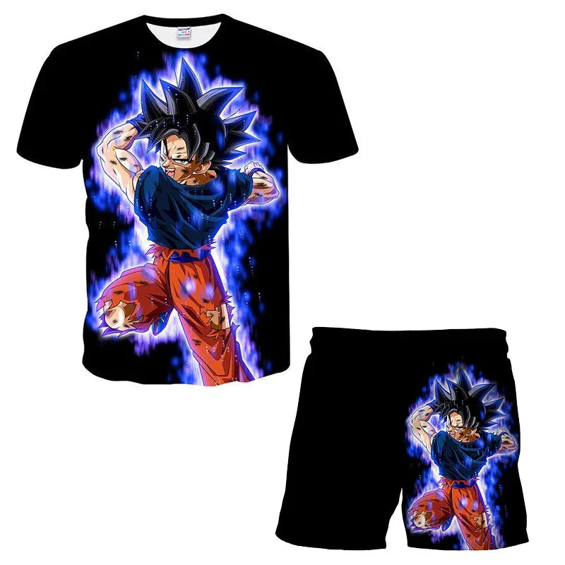New Japan Cartoon Dragon Ball Z T-shirt Children's Top T-shirt+Shorts Two piece Set Summer Boys T-shirt+Shorts Beach Pants