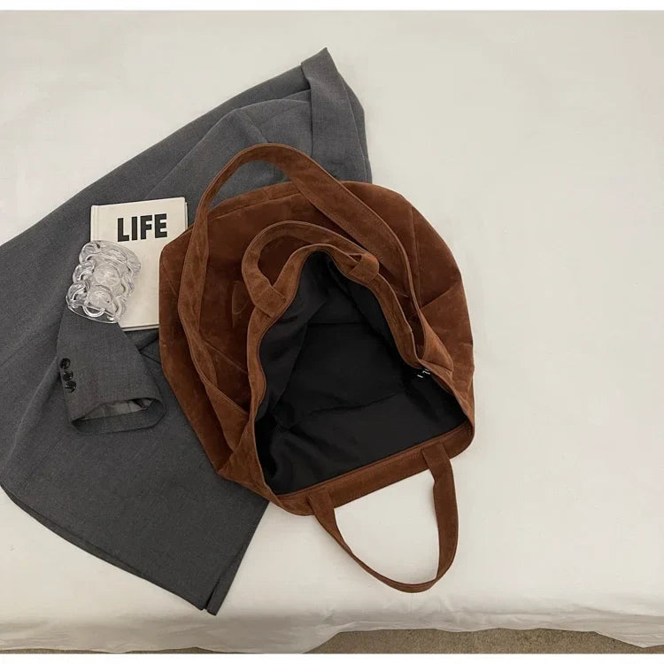 Large Capacity Velvet 2024 Hot Selling Tote Bag Zipper Solid Color Popular Fashion Handbag Soft Simple Commuting Shoulder Bag