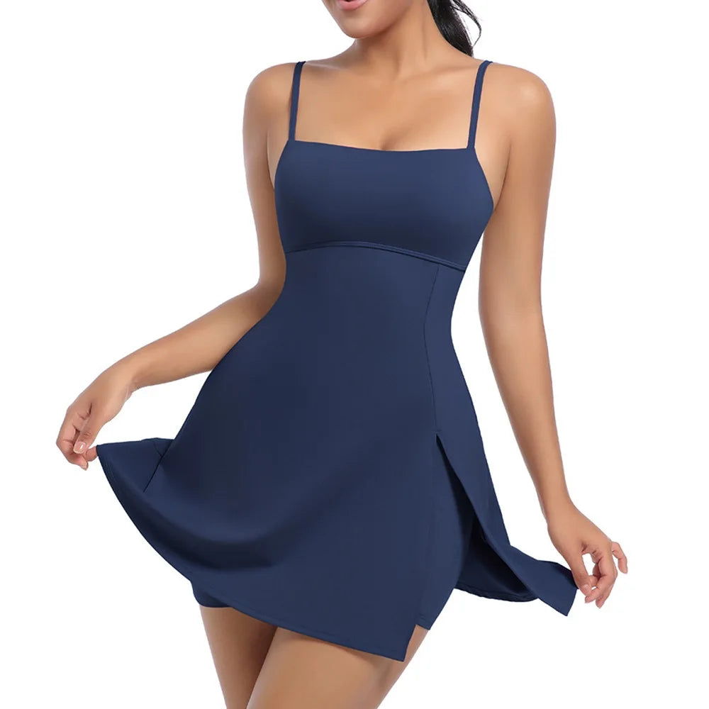 Safe Sports Dress Golf Tennis Gym Yoga Dresses Women Girl Running Workout Long Skirts Fitness Outdoor One Piece Dress