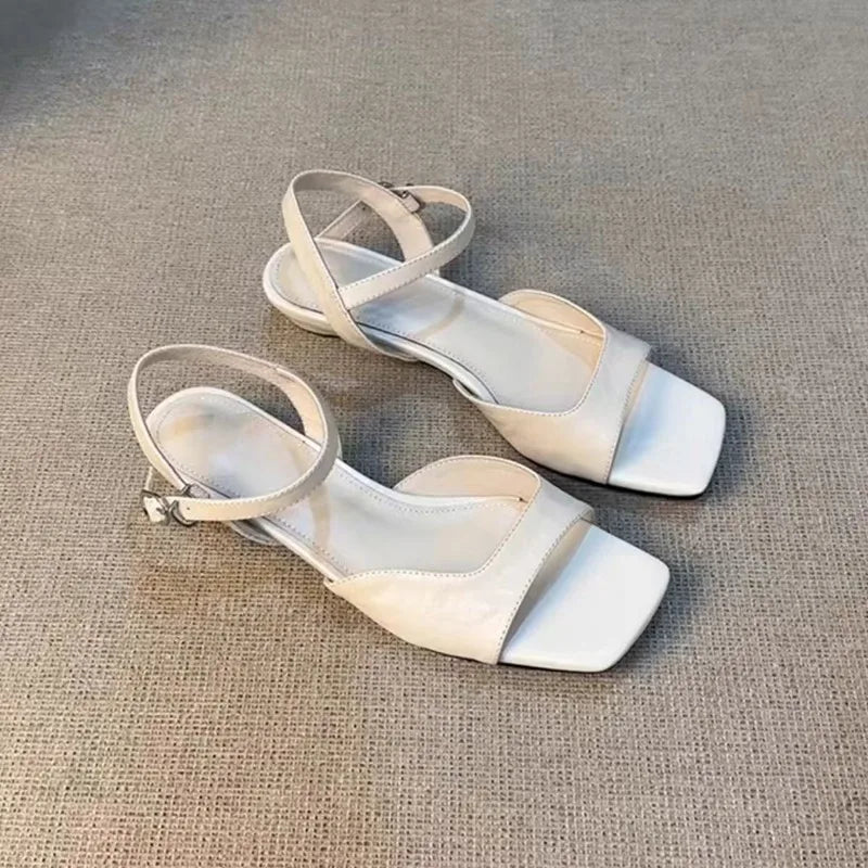 2025 Summer Women's Low Heel Sandals - Fashion Leather Material Suitable for Office Wear and Casual Outdoor Shoes Sizes 35 - 42