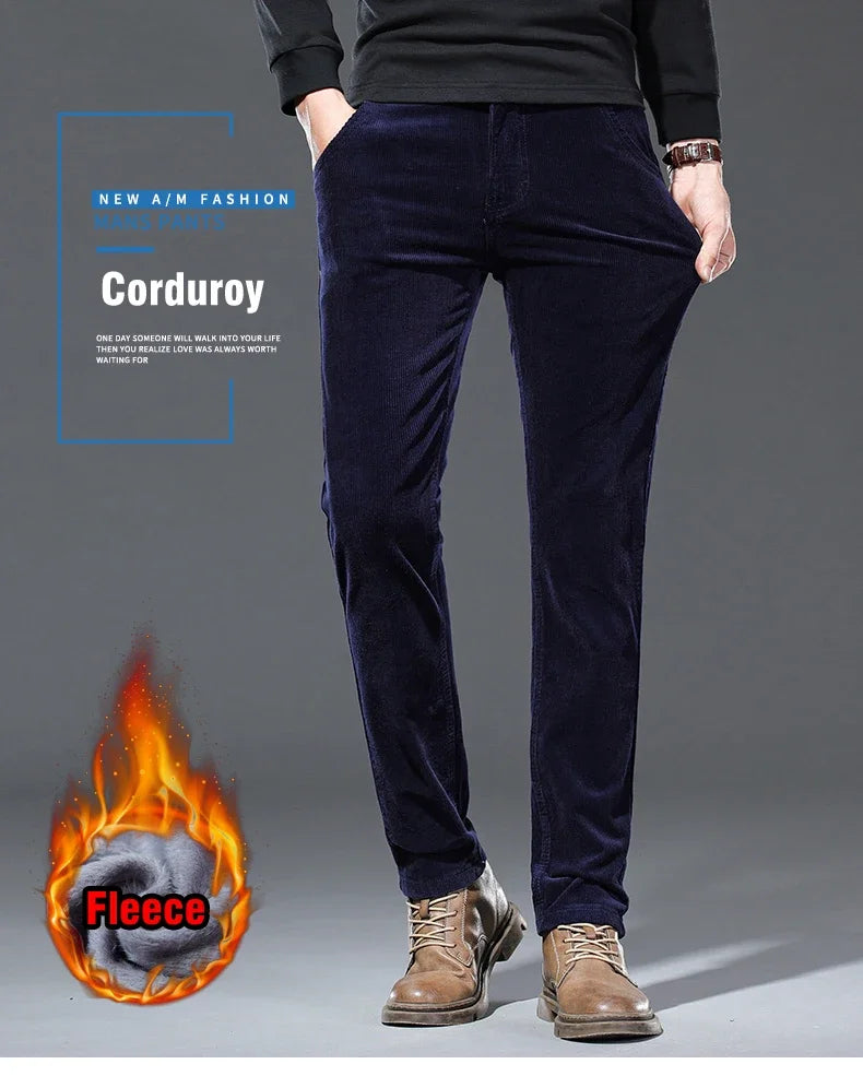 Winter Men's Fleece Corduroy Pants Warm Classic Casual Business Plush Thickened Business Trousers Male Brand Clothing