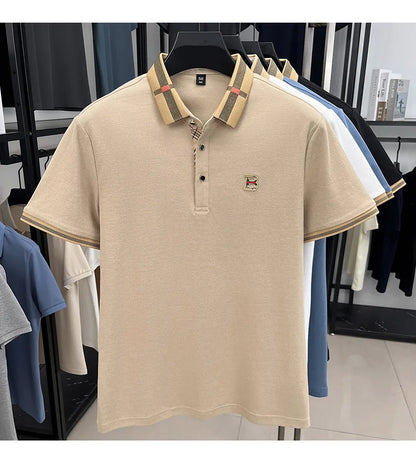 100% pure cotton high-end brand fashionable men's short sleeved polo shirt autumn original letter design golf top T-shirt