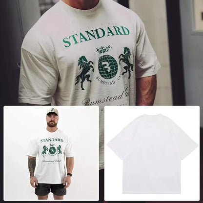 Fitness Men's Cotton T-Shirt Muscle Running Short Sleeve Crew Neck Summer Collection Sweatshirt for Men Oversized