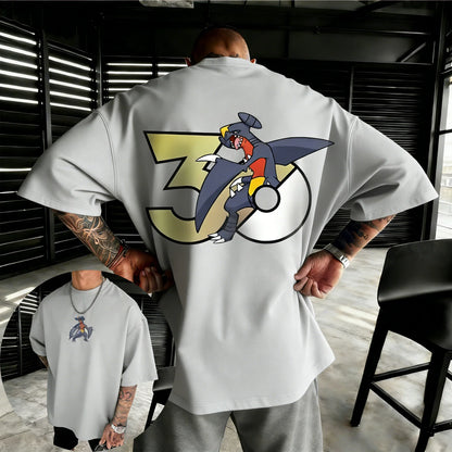 30th Anniversary Garchomp Printed T-shirt Summer Men's and Women's Loose Casual Hip Hop Trendy Short Sleeve Top