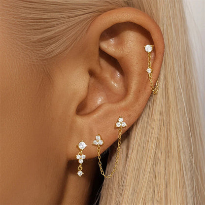 925 Sterling Silver WaterDrop/Flower/Pearl Earring Set For Women 18k Gold Plated 3 piece Earring Party Jewelry Gifts