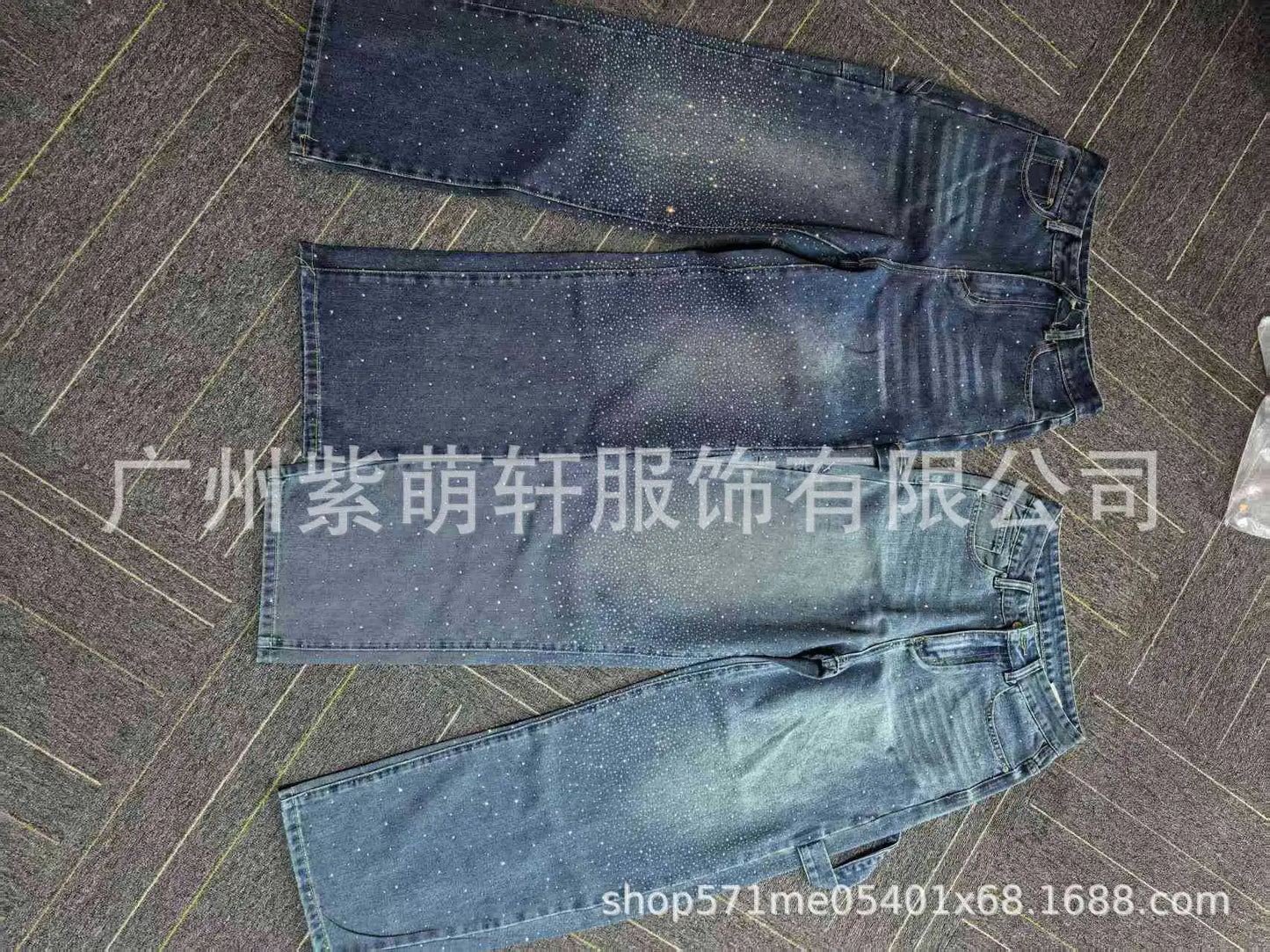 Calça Jeans Feminina Mom Pantalona Perna Larga Hot Drilling Cintura Alta Reta Y2k Streetwear Casual Punk Solta