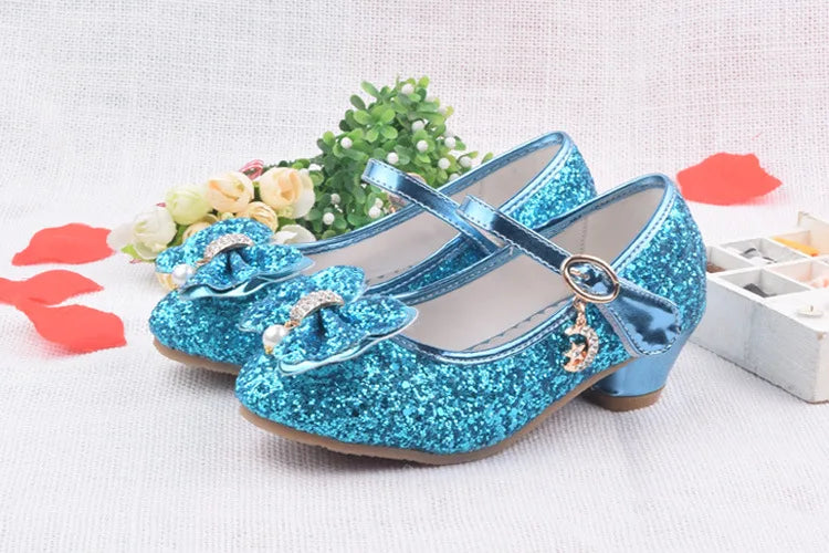 Spring Children Shoes Girls High Heel Princess Dance Sandals Kids Shoes Glitter Leather Fashion Girls Party Dress Wedding Shoes