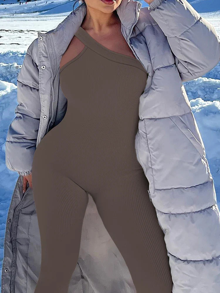 Women Yoga Jumpsuits Workout Ribbed One Shoulder One Piece Sport Jumpsuits Solid Sleeveless Hip Lifting Fitness Jumpsuits