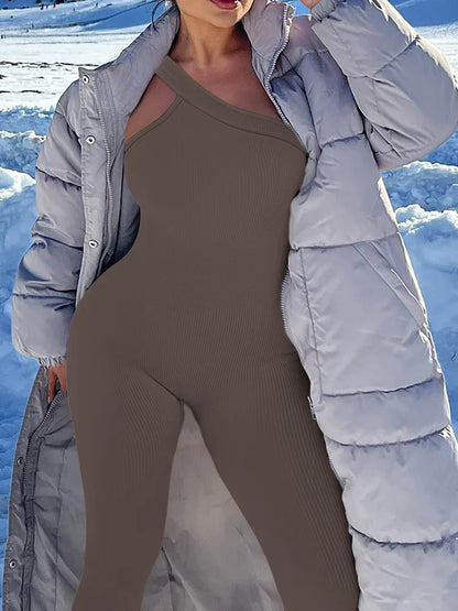 Women Yoga Jumpsuits Workout Ribbed One Shoulder One Piece Sport Jumpsuits Solid Sleeveless Hip Lifting Fitness Jumpsuits