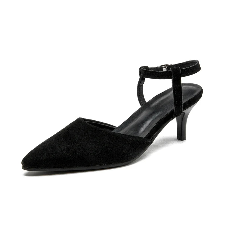 Women Sandals Genuine Leather Summer Women Mid heels Horse Leather Leopard Print Women Sandals Large Size Pointed Toe